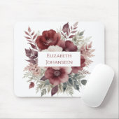 Bourgogne Rode Bloemen Waterverf Moderne naam Muismat (Met muis)