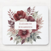 Bourgogne Rode Bloemen Waterverf Moderne naam Muismat (Voorkant)