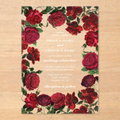 Bourgogne Rode Bloemen Waterverf Rozen bruiloft Acryl Uitnodigingen (Voorkant)