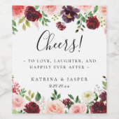 Bourgogne Rode Blush Bloemen Lijst Bruiloft Wijn Etiket (Enkel label)