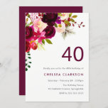 Bourgogne Rode Boho Bloemen 40ste Verjaardagsfeest Kaart<br><div class="desc">Bourgogne Red Boho Floral 40th Birthday Party Invitation Matching collectie in Niche en Nest winkel.</div>