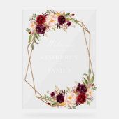 Bourgogne rode en blozen bloemenbruiloft acryl bord (Voorkant)