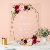 Bourgogne rode en blozen bloemenbruiloft acryl bord (Huwelijk)