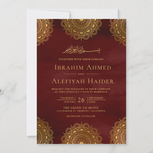 Bourgogne Rode en gouden Aziatische motif-moslimbr Kaart (Voorkant)