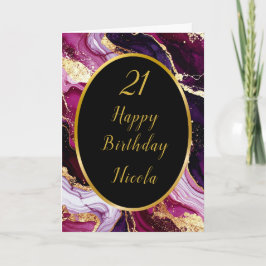 Bourgogne Rode en Gouden Marmeren Agaat Verjaardag Kaart