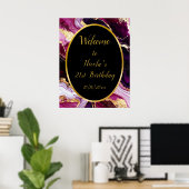 Bourgogne Rode en Gouden Marmeren Agaat Verjaardag Poster (Thuiskantoor)