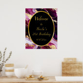 Bourgogne Rode en Gouden Marmeren Agaat Verjaardag Poster (Keuken)