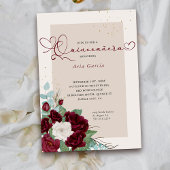 Bourgogne Rode en Ivoor Rozen Elegant Quinceanera Kaart