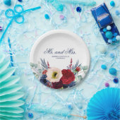 Bourgogne Rode en Navy Bloemen Herfst Bruiloft Papieren Bordje (Feest)