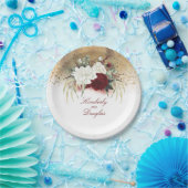 Bourgogne Rode en witte bloemen gouden bruiloft Papieren Bordje (Feest)