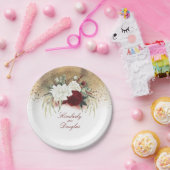 Bourgogne Rode en witte bloemen gouden bruiloft Papieren Bordje (Feest)