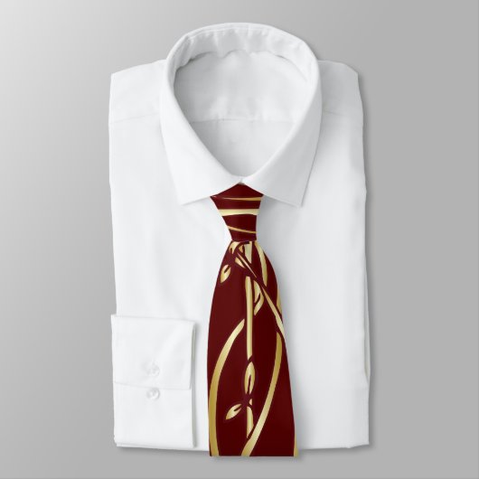 Bourgogne Rode Gouden Bloemen Custom Necktie Stropdas (Gebonden)