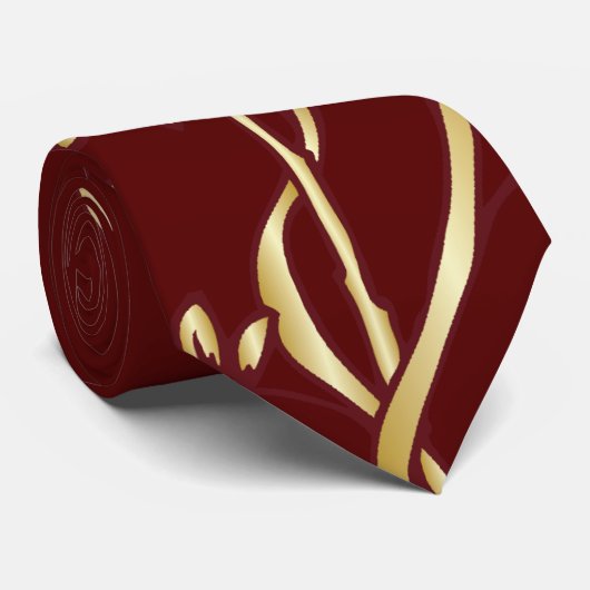 Bourgogne Rode Gouden Bloemen Custom Necktie Stropdas (Opgerold)