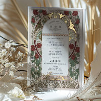 Bourgogne Rode Gouden Bruiloft Art Nouveau Vintage