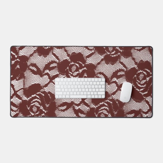 Bourgogne Rode Kant Bloemen Bureaumat (Keyboard & Muis)