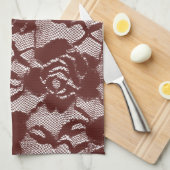 Bourgogne Rode Kant Bloemen Theedoek (Quarter Fold)