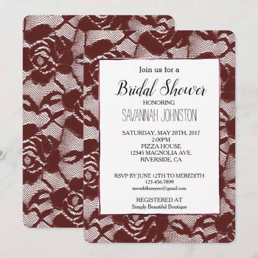 Bourgogne Rode kant Floral Vrijgezellenfeest Kaart (Voorkant / Achterkant)