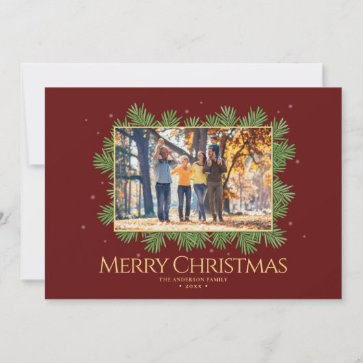 Bourgogne Rode Kerst Botanische Familie Foto Feestdagenkaart (Voorkant)