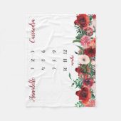 Bourgogne Rode Koraal Bloemen Roos Twin Milestone Fleece Deken (Voorkant)