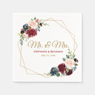 Bourgogne Rode Marine Bloemen Geometrisch Papier S Servet