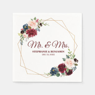 Bourgogne Rode Marine Bloemen Geometrisch Papier S Servetten