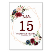 Bourgogne Rode Marine Bloemen Geometrisch Tafelnum Kaart (Achterkant)