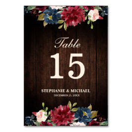 Bourgogne Rode Marine Bloemen houten Boho Tafel Nu Kaart