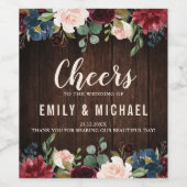 Bourgogne Rode Marine Bloemen Houten bruiloft labe Wijn Etiket (Enkel label)