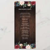 Bourgogne Rode Marine Bloemen houten bruiloft Prog Programmakaart (Achterkant)