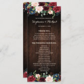Bourgogne Rode Marine Bloemen houten bruiloft Prog Programmakaart (Voorkant / Achterkant)
