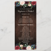 Bourgogne Rode Marine Bloemen houten bruiloft Prog Programmakaart (Voorkant)