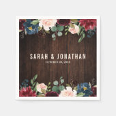 Bourgogne Rode Marine Bloemen Houten Papier Servet (Voorkant)