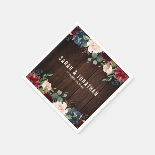 Bourgogne Rode Marine Bloemen Houten Papier Servet (Hoek)