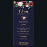 Bourgogne Rode Marine Bloemen Rustieke Boho Bruilo Menu<br><div class="desc">Waterverf Bourgogne Rode Marine Bloemen Rustieke Boho Bruiloft Menu Rack kaart. Perfect voor een herfstbruiloft. Het ontwerp is voorzien van een prachtig boeket van bordeaux / Marsala, perzik, marinebloemen / rozen met bijpassende bladeren. Vind meer bijpassende design en variaties in mijn "blissweddingpaperie" winkel. En voel je vrij om contact met...</div>