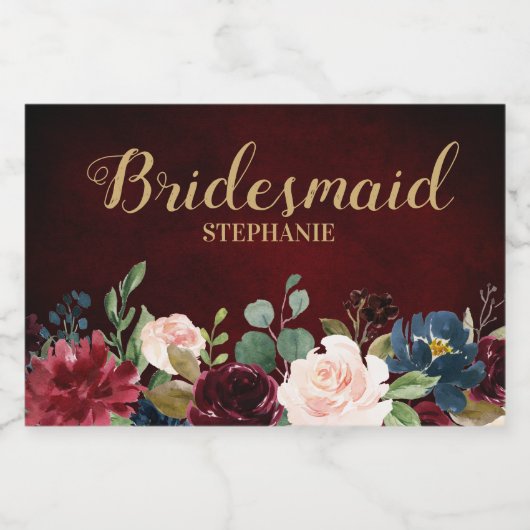 Bourgogne Rode Marine Bloemen Rustieke Boho bruilo Voedselcontainer Etiket (Enkel label)