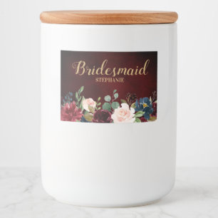 Bourgogne Rode Marine Bloemen Rustieke Boho bruilo Voedselcontainer Etiket