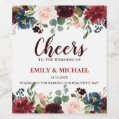 Bourgogne Rode Marine Bloemen Rustieke Boho bruilo Wijn Etiket (Enkel label)