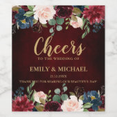 Bourgogne Rode Marine Bloemen Rustieke Boho bruilo Wijn Etiket (Enkel label)