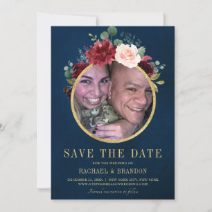 Bourgogne Rode Marine Bloemen Rustieke Boho Foto Save The Date