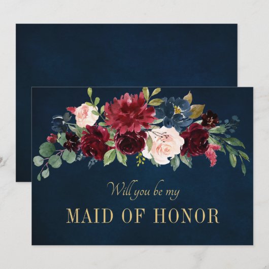 Bourgogne Rode Marine Bloemen Rustieke Boho Foto Save The Date (Voorkant / Achterkant)