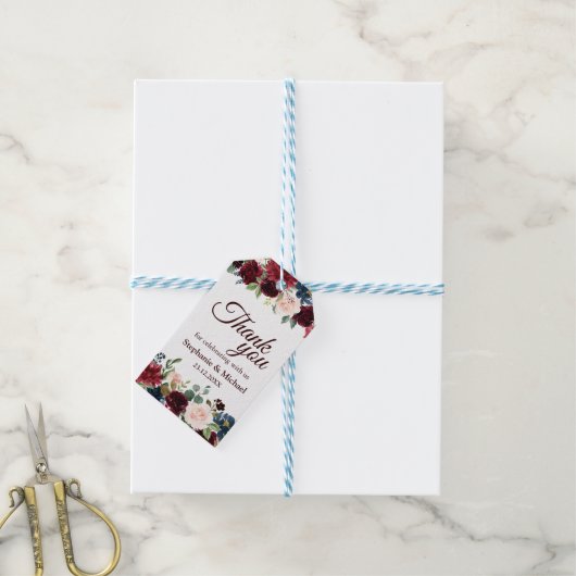 Bourgogne Rode Marine Bloemen Rustieke Boho Gift l Cadeaulabel (Met Touw)