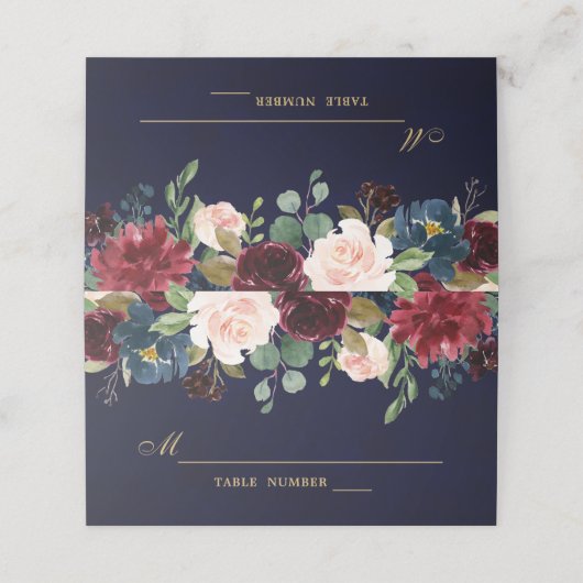 Bourgogne Rode Marine Bloemen Rustieke Boho Place  Plaatskaartje (Buitenkant ongevouwen)