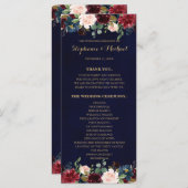 Bourgogne Rode Marine Bloemen Rustieke Boho Progra Programmakaart (Voorkant / Achterkant)