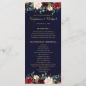 Bourgogne Rode Marine Bloemen Rustieke Boho Progra Programmakaart (Voorkant)