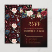 Bourgogne Rode Marine Bloemen Rustieke Boho RSVP (Voorkant / Achterkant)