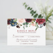 Bourgogne Rode Marine Bloemen Rustieke Boho RSVP (Staand voorkant)