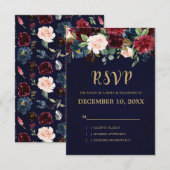 Bourgogne Rode Marine Bloemen Rustieke Boho RSVP (Voorkant / Achterkant)