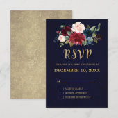 Bourgogne Rode Marine Bloemen Rustieke Boho RSVP (Voorkant / Achterkant)