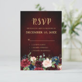 Bourgogne Rode Marine Bloemen Rustieke Boho RSVP (Staand voorkant)