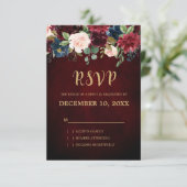 Bourgogne Rode Marine Bloemen Rustieke Boho RSVP Kaartje (Staand voorkant)